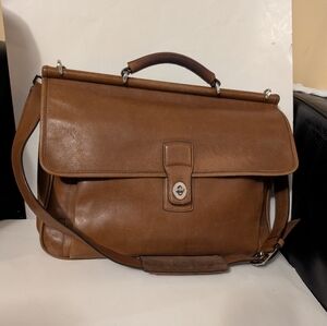 Coach F06456 Vintage Barclay Saddle Brown Briefcase/Laptop Bag W/Turnlock Detail